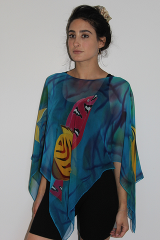 Art Odyssey Second Skin Raw Edge Top Turquoise