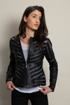 Modern Art Diagonal Leather Jacket